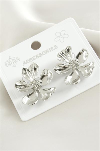 Çiçek Taşlı Metal Küpe