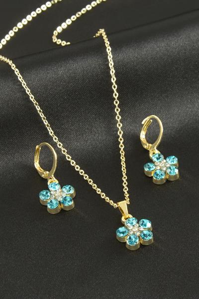 Çiçek Taşlı Set Kolye