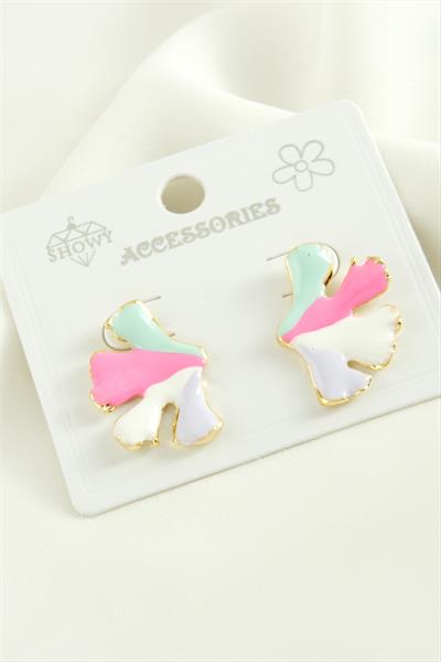 Çiçek Trend Mineli Metal Küpe