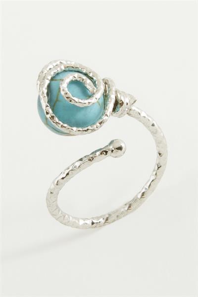 Çiçek Turkuaz Taşlı Metal Yüzük
