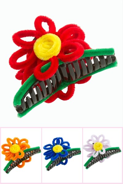 Çiçek Tüylü Mandal Toka 11 cm