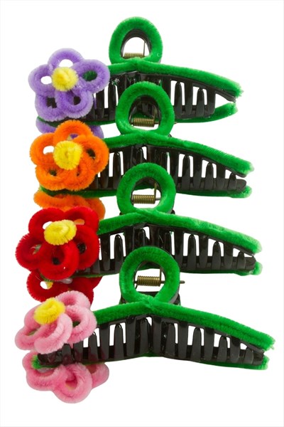 Çiçek Tüylü Mandal Toka 11 cm