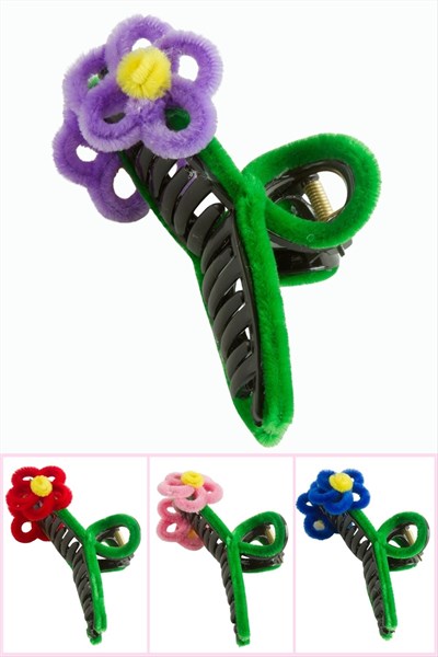 Çiçek Tüylü Mandal Toka 11 cm