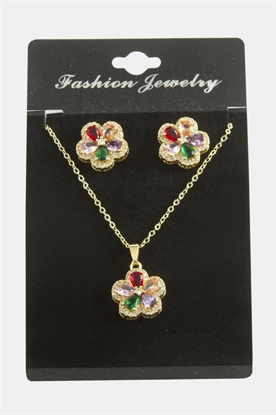 Çiçek Zirkon Taşlı Set Kolye