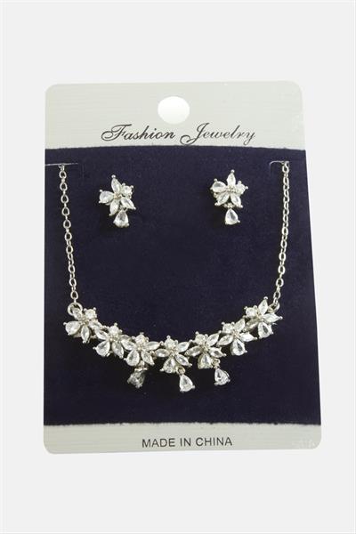 Çiçek Zirkon Taşlı Set Kolye