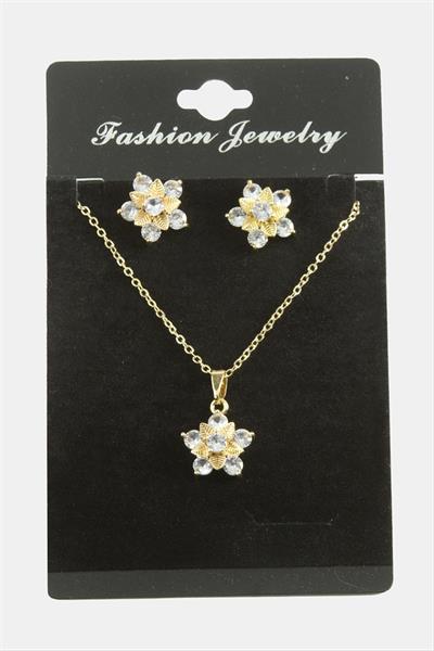 Çiçek Zirkon Taşlı Set Kolye