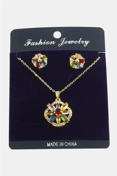 Çiçek Zirkon Taşlı Set Kolye