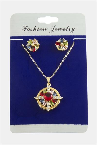 Çiçek Zirkon Taşlı Set Kolye