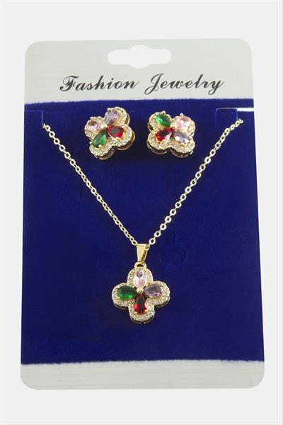 Çiçek Zirkon Taşlı Set Kolye