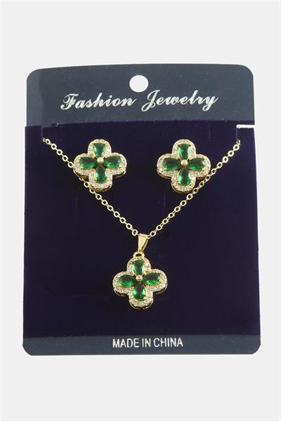 Çiçek Zirkon Taşlı Set Kolye