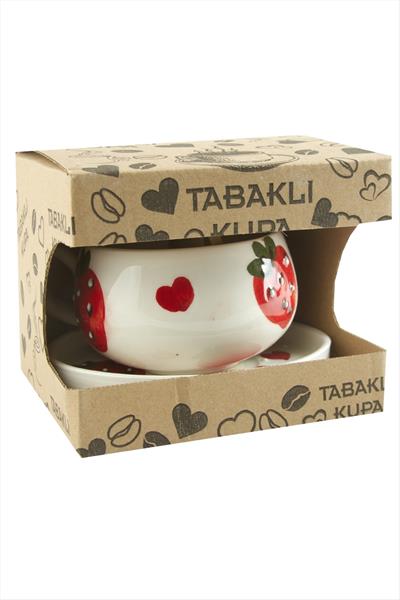 Çilek Desenli Seramik Tabaklı Kupa