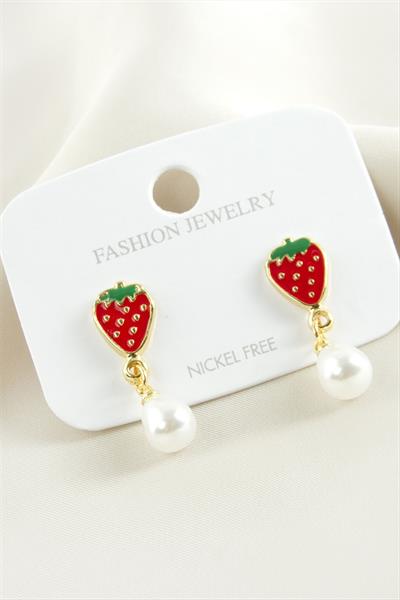 Çilek Mineli İnci Küpe