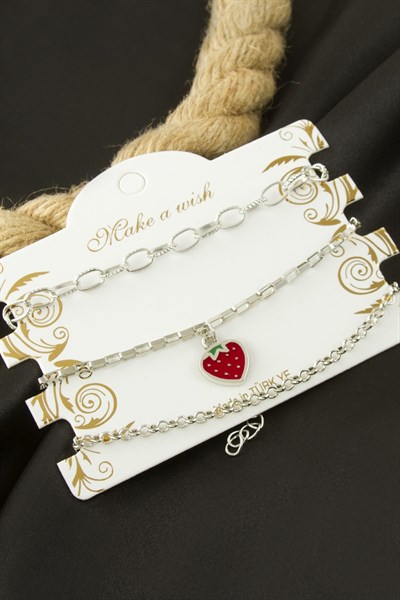 Çilek Zincir Bileklik 3 Adet