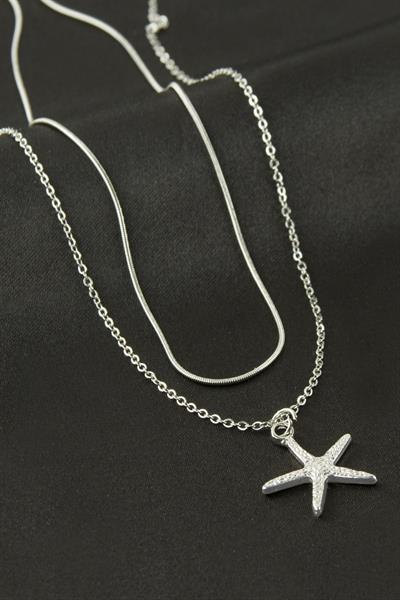 Deniz Yıldızı İnci İkili Çelik Kolye