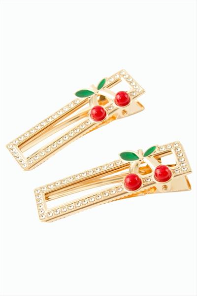 Dikdörtgen Kiraz Taşlı Pens Toka 2 Adet