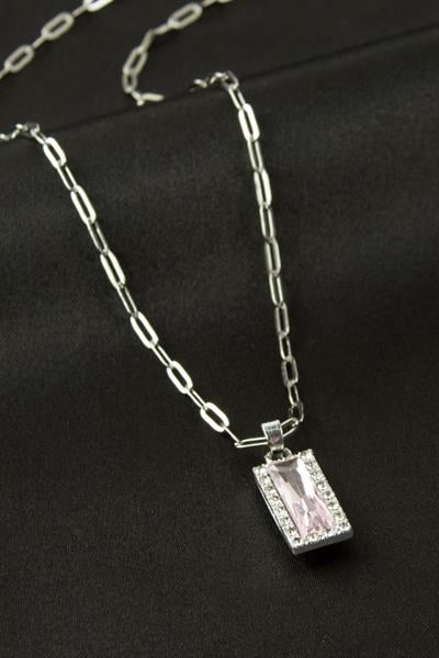 Dikdörtgen Zirkon Taşlı Kolye