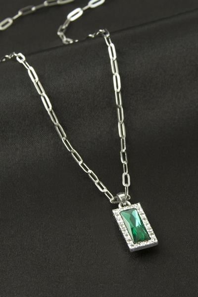 Dikdörtgen Zirkon Taşlı Kolye