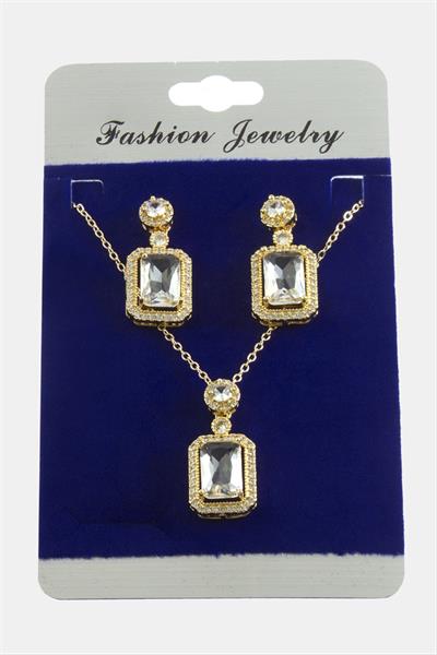 Dikdörtgen Zirkon Taşlı Set Kolye