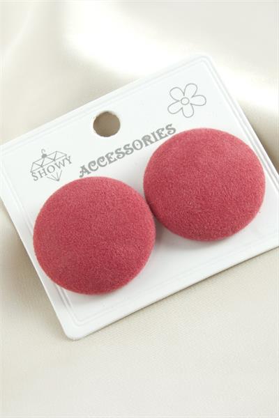 Düğme Süet Kumaş Küpe