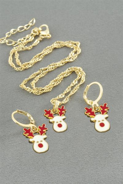 Geyik Yılbaşı Kutulu Zincir Kolye Set