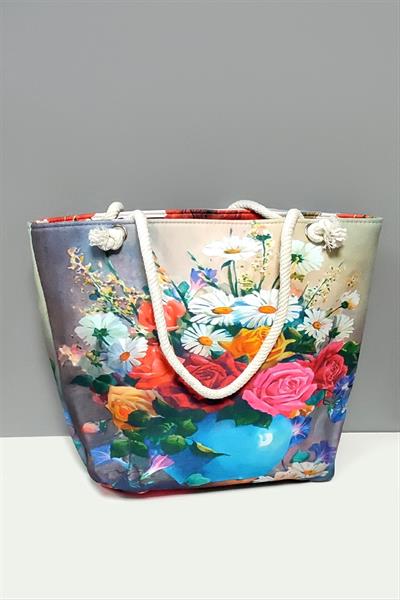 Gül Desenli Plaj Çantası