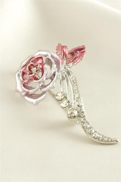 Gül Mineli Taşlı Broş