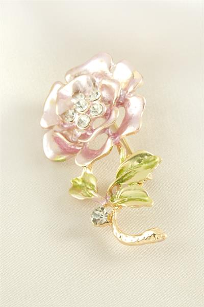 Gül Mineli Taşlı Broş