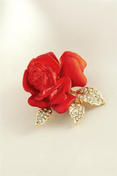 Gül Mineli Taşlı Broş