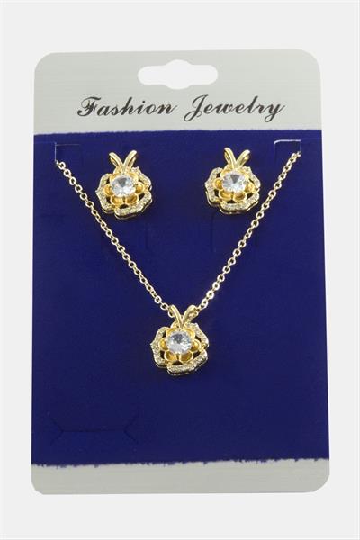 Gül Zirkon Taşlı Set Kolye