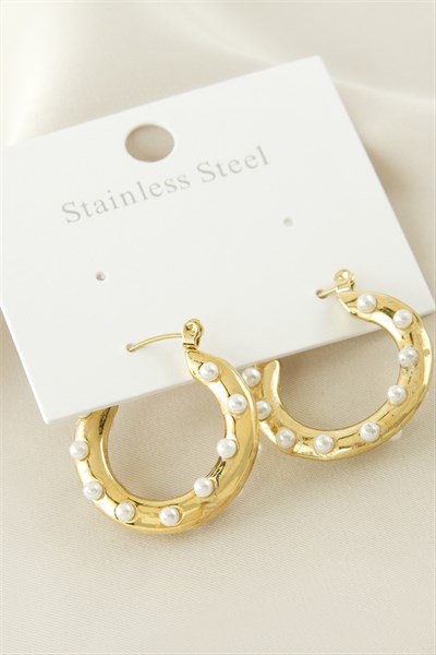 Halka İnci Lüks Çelik Küpe