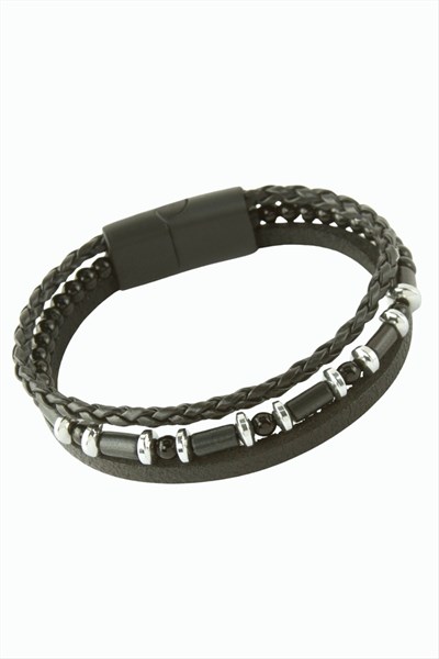 Hematit Mıknatıslı Deri Bileklik