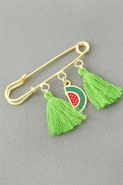 Hilal Karpuz Püsküllü Broş