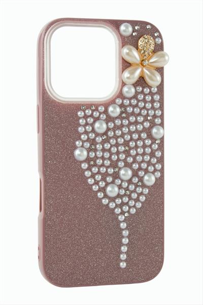 İphone 16 Pro Kelebek İnci Taşlı Kapak Kılıf