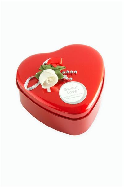 Kalp Boş Kırmızı Metal Kutu 9 cm