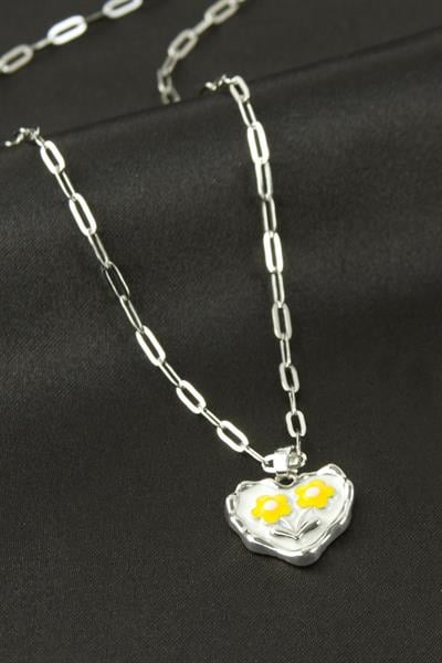 Kalp Çiçek Mineli Kolye