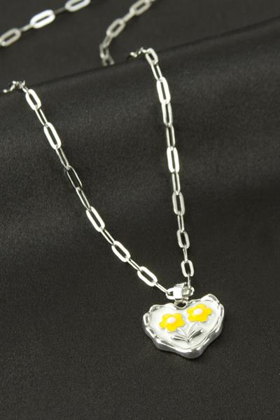 Kalp Çiçek Mineli Kolye