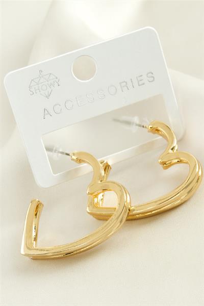 Kalp Çift Sıra Metal Küpe