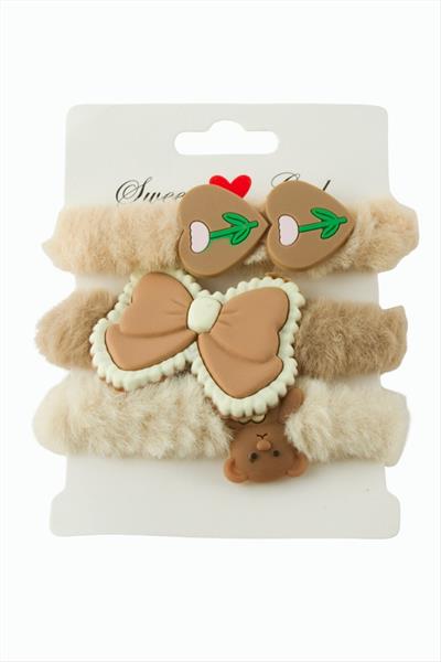 Kalp Fiyong Ayıcık Lastikli Toka 3 Adet