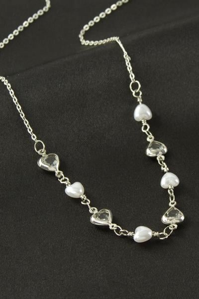 Kalp İnci Kristal Taşlı Kolye