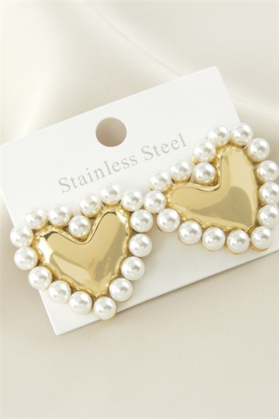 Kalp İnci Lüks Çelik Küpe