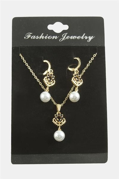 Kalp İnci Zirkon Taşlı Set Kolye