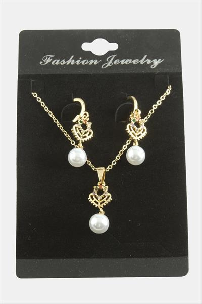 Kalp İnci Zirkon Taşlı Set Kolye