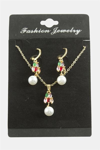 Kalp İnci Zirkon Taşlı Set Kolye