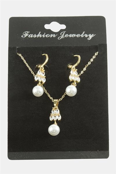 Kalp İnci Zirkon Taşlı Set Kolye