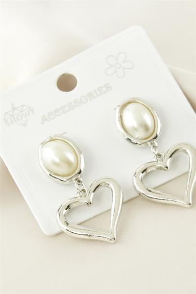 Kalp Metal İnci Küpe