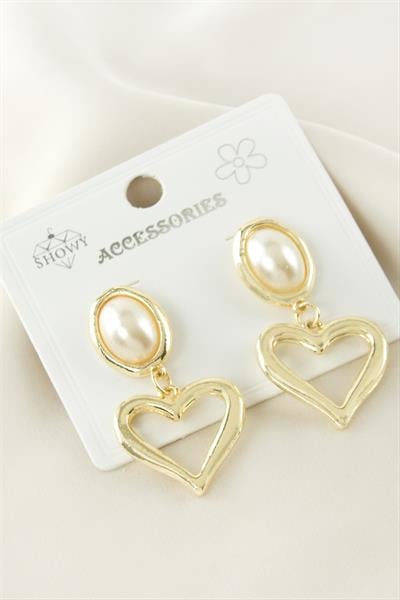 Kalp Metal İnci Küpe