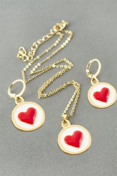 Kalp Mineli Kutulu Kolye Set