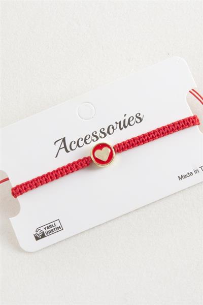 Kalp Mineli Makrome Örgülü Bileklik