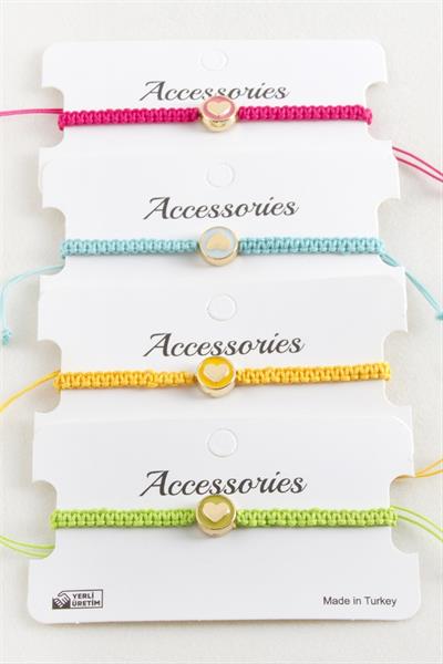 Kalp Mineli Makrome Örgülü Bileklik