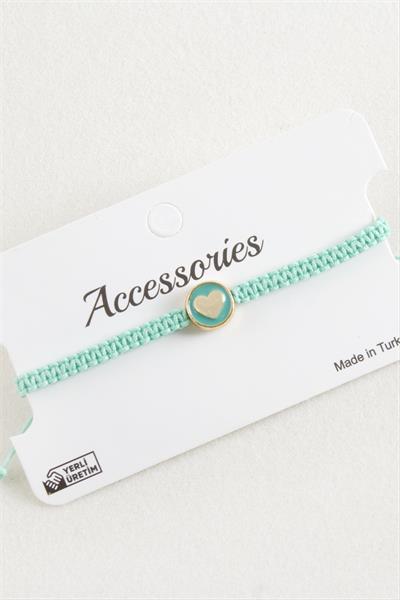 Kalp Mineli Makrome Örgülü Bileklik